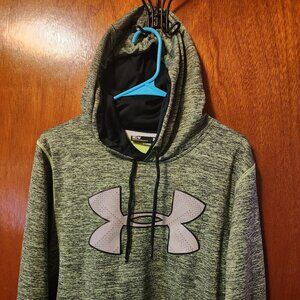 Men's Medium Under Armour Loose UA Rival Fleece Green Big Logo Pullover Hoodie